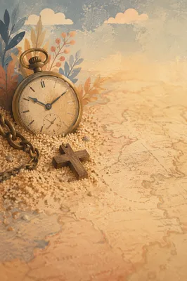Pocket Watch on Sand and Vintage Map