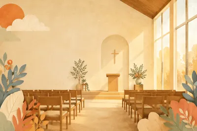 Empty Modern Chapel with Sunrise Light