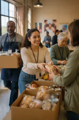 Volunteer Team Serving in Community Hall