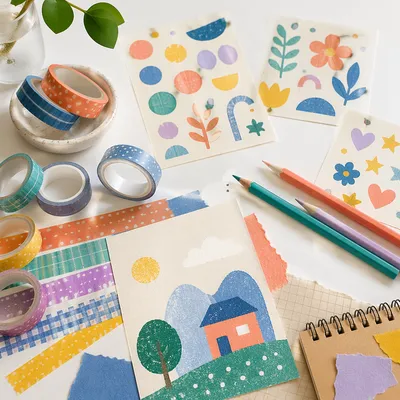 Colorful Washi Tape Craft Flat Lay