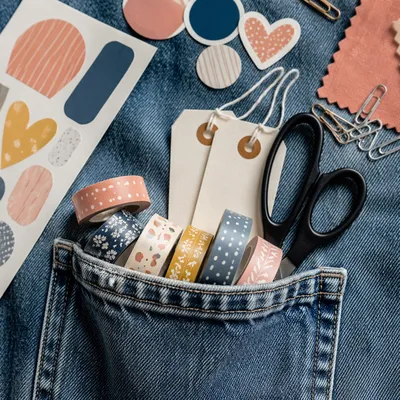 Washi Tape Craft Flat Lay on Denim