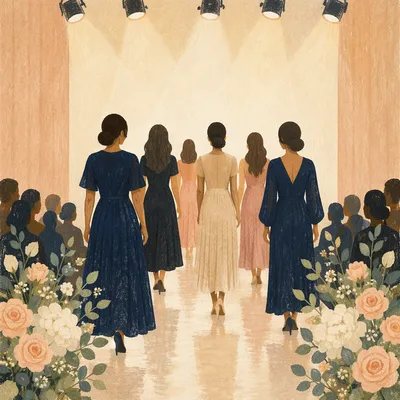 Elegant Women Walking Down Stage Aisle