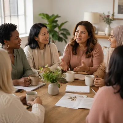 Women Sharing Coffee in Community Room