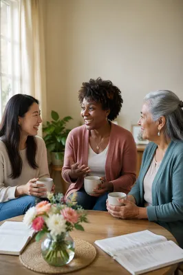 Women Gathering in Bright Community Room