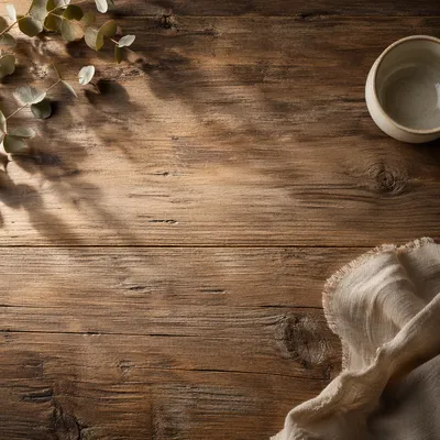 Rustic Wooden Table Flat Lay Background
