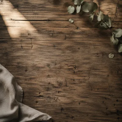 Rustic Wooden Tabletop With Dried Eucalyptus