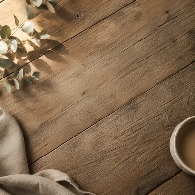Rustic Wood Flat Lay with Linen