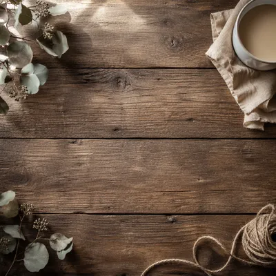 Rustic Wooden Table Flat Lay