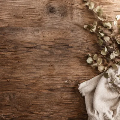 Rustic Wooden Tabletop with Dried Eucalyptus