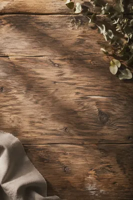 Rustic Wooden Tabletop with Eucalyptus Accents