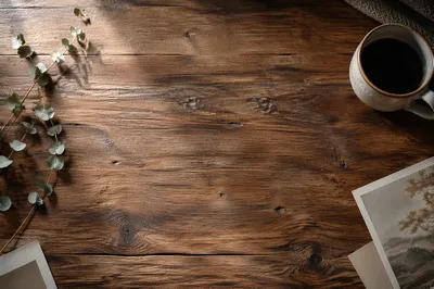 Rustic Wooden Tabletop with Cozy Props