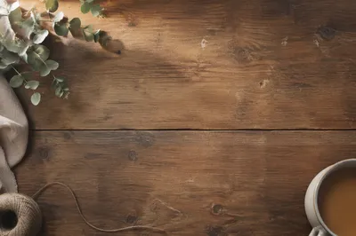 Rustic Wooden Tabletop Flat Lay Background