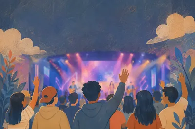Crowd Facing Colorful Stage Lights