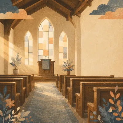Empty Chapel Interior with Warm Morning Light