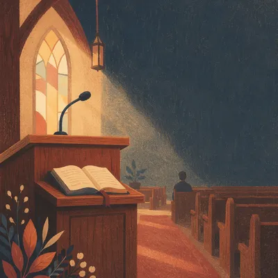 Empty Church Sanctuary with Wooden Pulpit