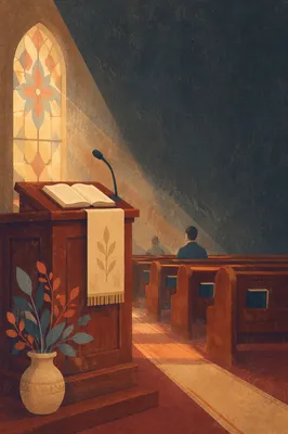 Empty Church Pulpit with Warm Sanctuary Glow