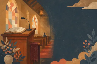 Empty Church Sanctuary with Wooden Pulpit