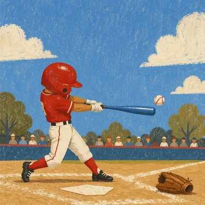 Youth Baseball Swing on Sunny Field