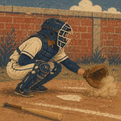 Dusty Baseball Catcher on Diamond Field