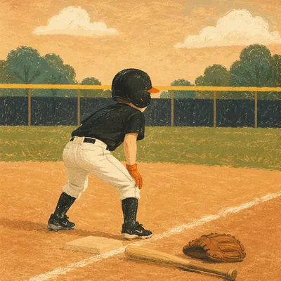 Youth Baseball Player Ready on Neighborhood Diamond