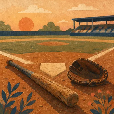 Nostalgic Baseball Glove and Bat at Home Plate