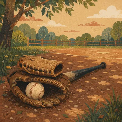 Nostalgic Baseball Gear on Field Diamond