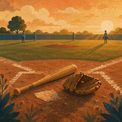Golden Hour Baseball Glove and Bat