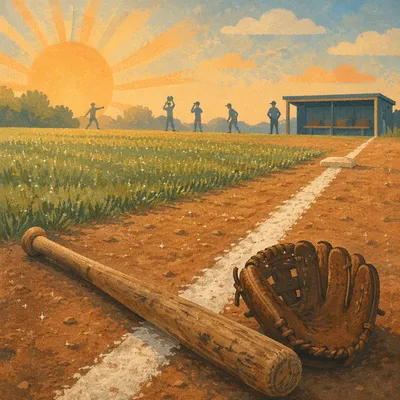Worn Baseball Bat and Glove at Sunrise