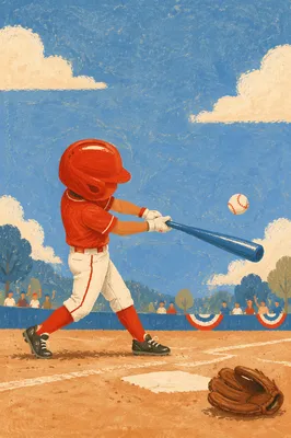 Youth Baseball Swing on Sunny Field