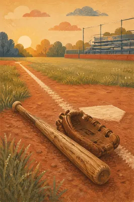 Worn Bat and Glove on Morning Diamond