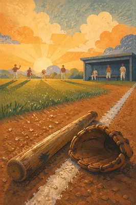 Sunrise Baseball Bat and Glove on Diamond