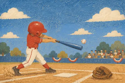 Youth Baseball Swing on Sunny Field Diamond