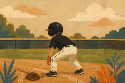 Youth Baseball Player Ready on Diamond