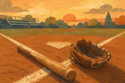 Nostalgic Baseball Glove and Bat at Home Plate