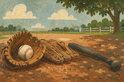 Nostalgic Baseball Gear on Field Diamond