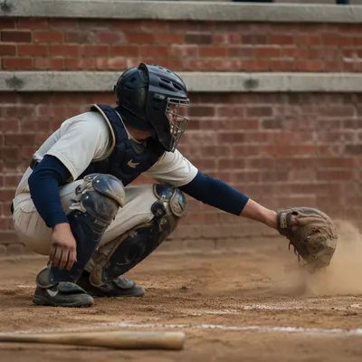 Catcher Ready on Dusty Baseball Diamond