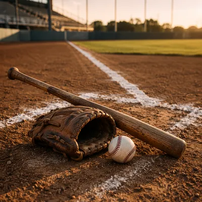 Baseball Bat Glove on Field Diamond