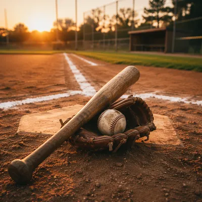 Golden Hour Baseball Still Life on Diamond