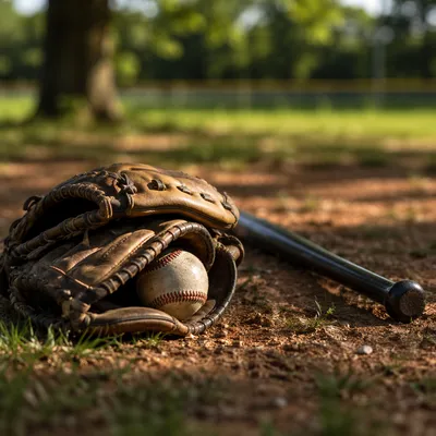 Nostalgic Baseball Gear on Field Diamond
