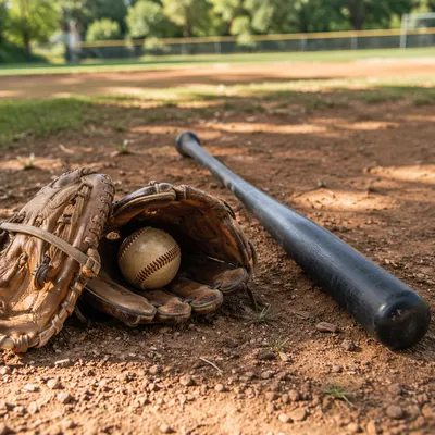 Baseball Gear Resting on Quiet Field