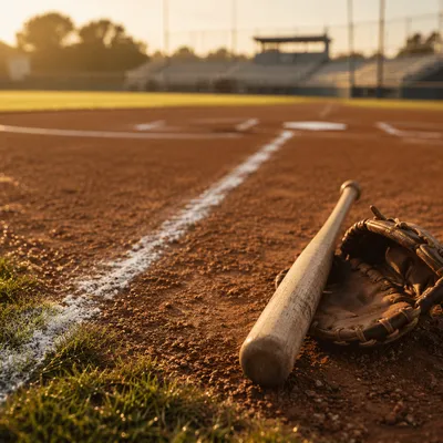 Morning Baseball Bat and Glove on Diamond