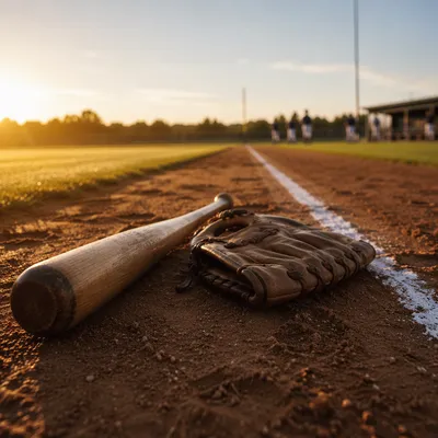Sunrise Baseball Gear on Quiet Field Diamond