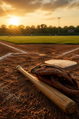 Golden Hour Baseball Glove and Bat