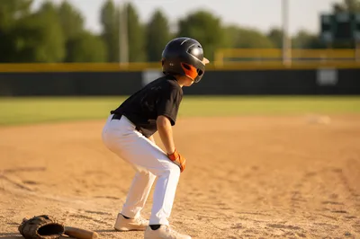 Youth Baseball Player Ready on Diamond