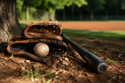 Nostalgic Baseball Gear on Field Diamond