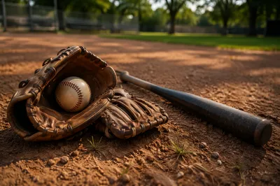 Baseball Gear Resting on Quiet Field