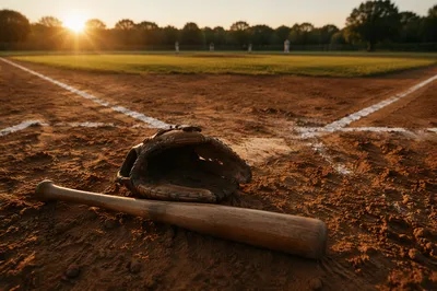 Golden Hour Baseball Glove and Bat