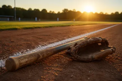 Sunrise Baseball Gear on Quiet Field