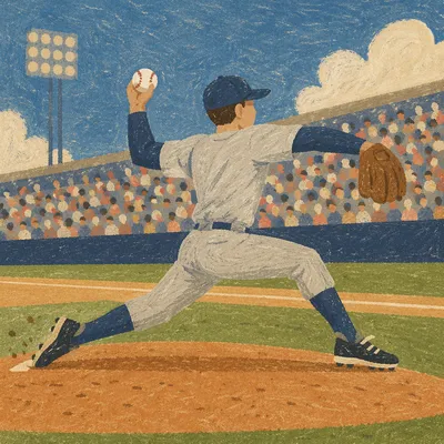 Baseball Pitcher Mid-Delivery on Sunny Mound