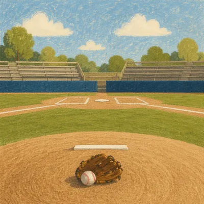 Sunny Baseball Diamond with Pitcher’s Mound